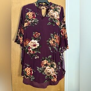 Blu Pepper Floral V-Neck Blouse in Rich Purple